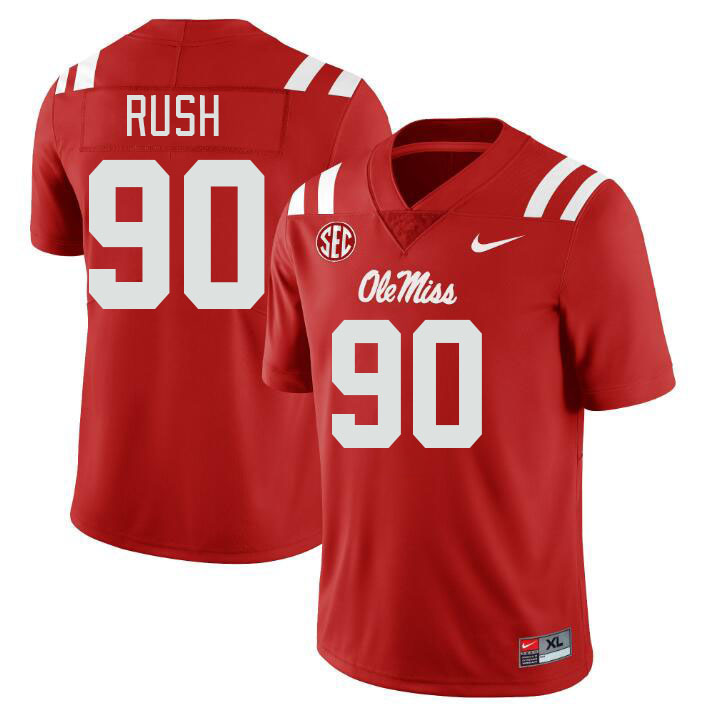 Men #90 Jeffery Rush Ole Miss Rebels College Football Jerseys Stitched-Red